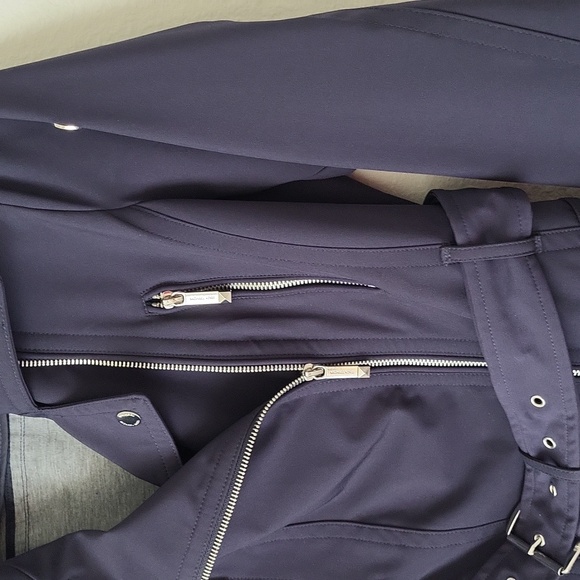 Michael Kors Navy Trench Jacket w/ Belt Silver Buttons Zipper Size M - Picture 8 of 16